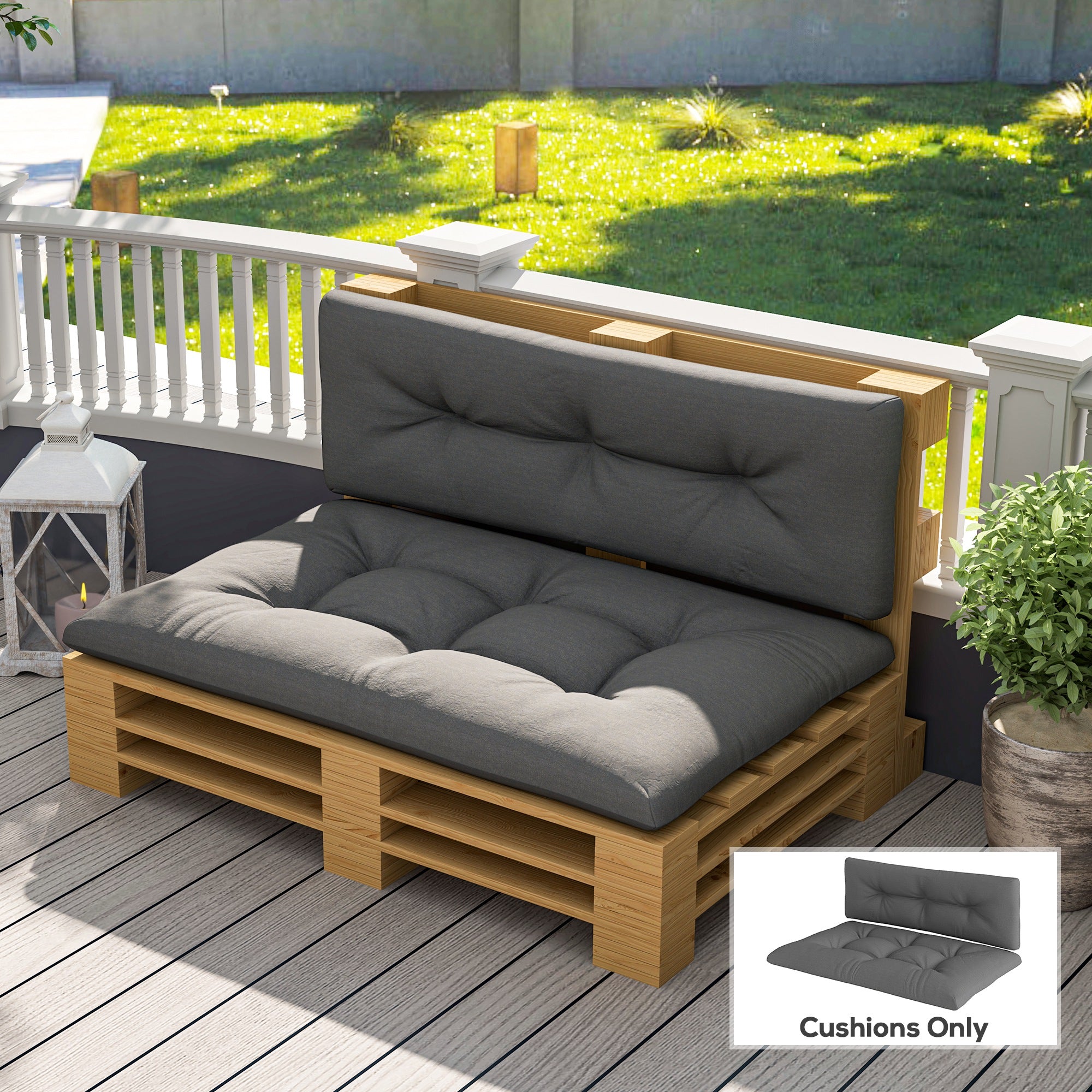 2 Seater Pallet Cushions Outdoor 3.9 Thick Replacement Cushions - Tufted Design For Garden, Patio, Dark Gray