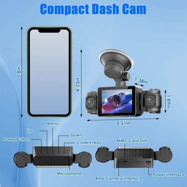 4 Channel Car Dash Cam With 128G MMC Card 1080P Front 720P Left Right 480P Rear G-Sensor Parking Monitor Loop Recording Night Vision Surveillance Car Camera