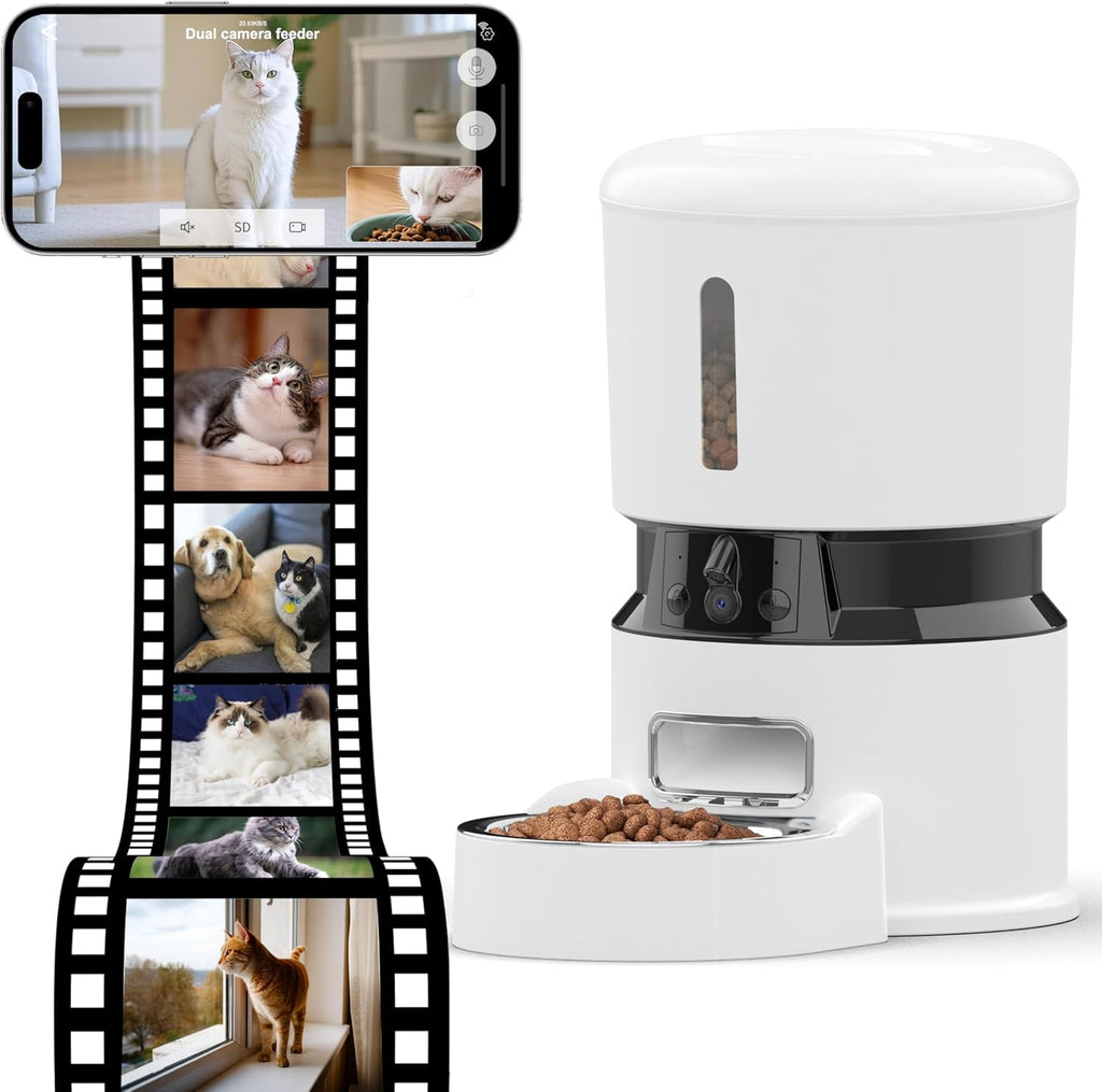 1080P HD Camera - Equipped Automatic Cat Feeder 4L Pet Timed Dog Feeding Dispenser With Freshness Preservation And Low - Food Sensor. Up To 10 Meals Per Day, Controlled By Smart APP