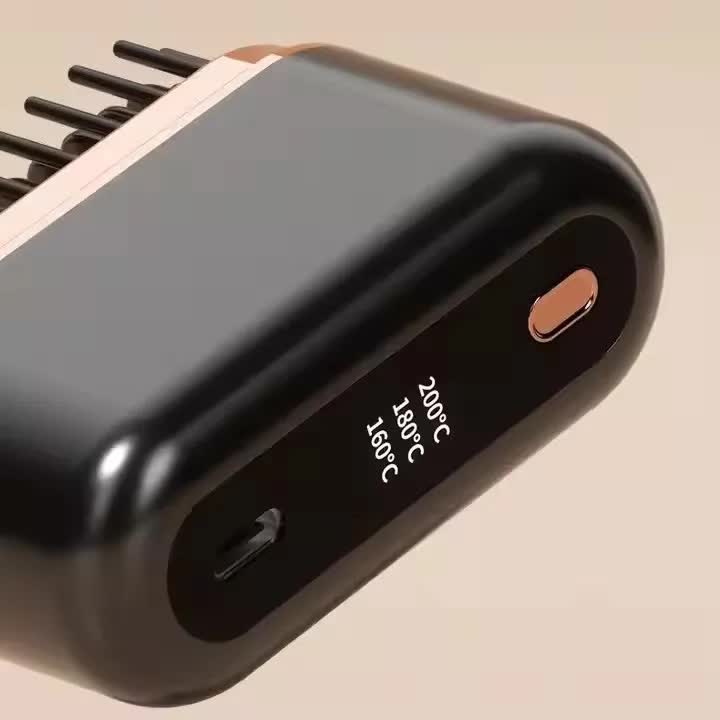 NNEDSZ Black Wireless Hair Straightening Brush with Adjustable Temperature - Model HK-118