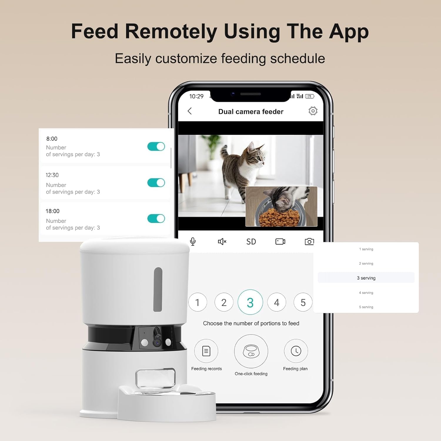 1080P HD Camera - Equipped Automatic Cat Feeder 4L Pet Timed Dog Feeding Dispenser With Freshness Preservation And Low - Food Sensor. Up To 10 Meals Per Day, Controlled By Smart APP